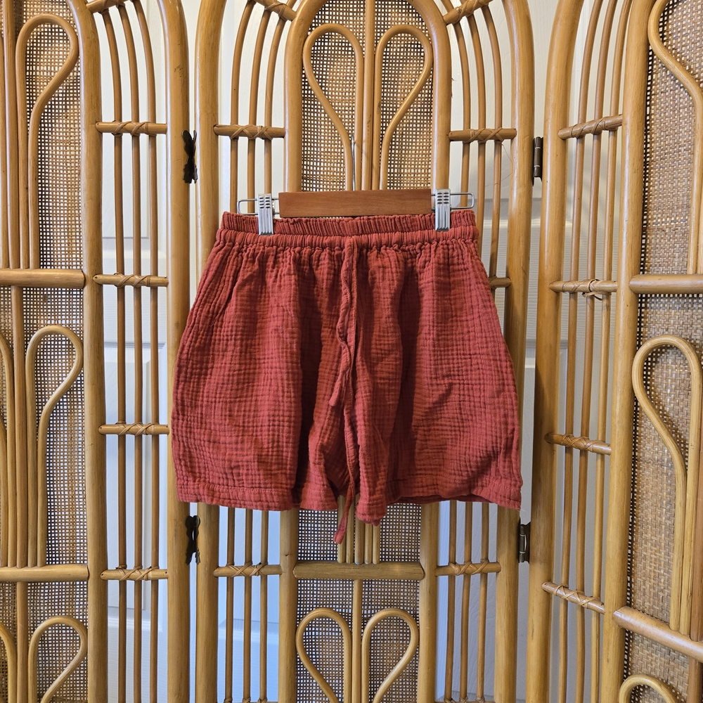 Yu'as Burnt Orange Red Cotton Gauze Shorts